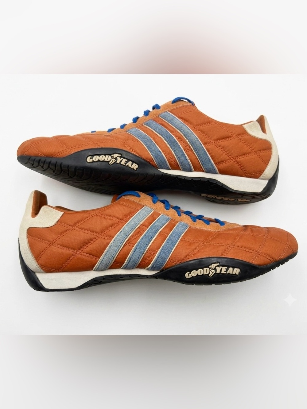 Adidas Tuscany Goodyear Trainers in Orange & Blue: Size 12.5